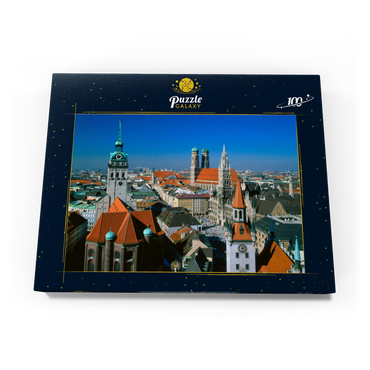 Blick auf den Marienplatz mit Altem Peter, Frauenkirche und Rathaus, München, Bayern, Deutschland 100 Puzzle Schachtel Ansicht3