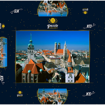 Blick auf den Marienplatz mit Altem Peter, Frauenkirche und Rathaus, München, Bayern, Deutschland 100 Puzzle Schachtel 3D Modell