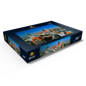 Darstellung des Puzzle Motivs Blick auf den Marienplatz mit Altem Peter, Frauenkirche und Rathaus, München - Puzzleteile: 500