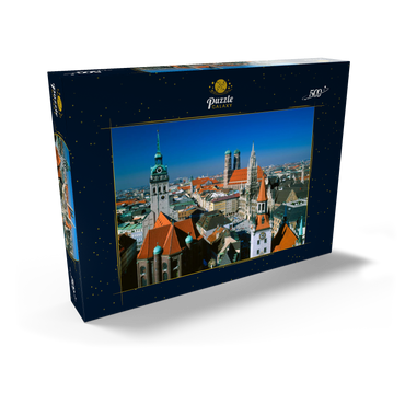 Blick auf den Marienplatz mit Altem Peter, Frauenkirche und Rathaus, München, Bayern, Deutschland 500 Puzzle Schachtel Ansicht2