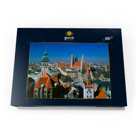 Blick auf den Marienplatz mit Altem Peter, Frauenkirche und Rathaus, München, Bayern, Deutschland 500 Puzzle Schachtel Ansicht3