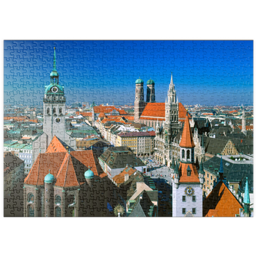 puzzleplate Blick auf den Marienplatz mit Altem Peter, Frauenkirche und Rathaus, München, Bayern, Deutschland 500 Puzzle
