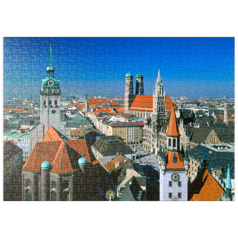 puzzleplate Blick auf den Marienplatz mit Altem Peter, Frauenkirche und Rathaus, München, Bayern, Deutschland 500 Puzzle