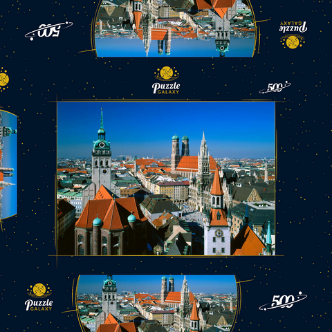 Blick auf den Marienplatz mit Altem Peter, Frauenkirche und Rathaus, München, Bayern, Deutschland 500 Puzzle Schachtel 3D Modell