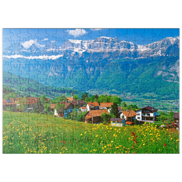 puzzleplate Kleinberg bei Flums gegen Churfirsten, Kanton St. Gallen, Schweiz 200 Puzzle
