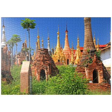 puzzleplate Pagodenwald von Stupas der Shwe-Indein-Pagode beim Dorf Indein am Inle See, Myanmar 1000 Puzzle