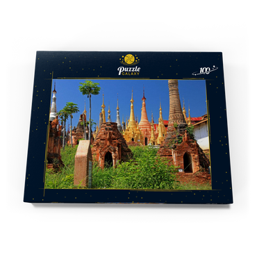 Pagodenwald von Stupas der Shwe-Indein-Pagode beim Dorf Indein am Inle See, Myanmar 100 Puzzle Schachtel Ansicht3