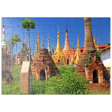 puzzleplate Pagodenwald von Stupas der Shwe-Indein-Pagode beim Dorf Indein am Inle See, Myanmar 100 Puzzle