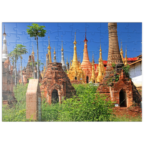 puzzleplate Pagodenwald von Stupas der Shwe-Indein-Pagode beim Dorf Indein am Inle See, Myanmar 100 Puzzle