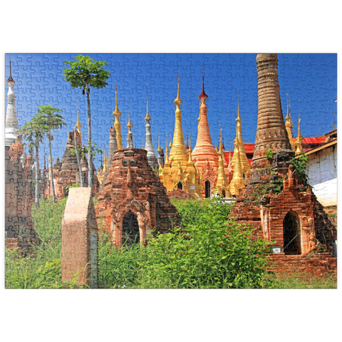puzzleplate Pagodenwald von Stupas der Shwe-Indein-Pagode beim Dorf Indein am Inle See, Myanmar 500 Puzzle