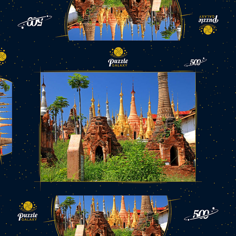 Pagodenwald von Stupas der Shwe-Indein-Pagode beim Dorf Indein am Inle See, Myanmar 500 Puzzle Schachtel 3D Modell