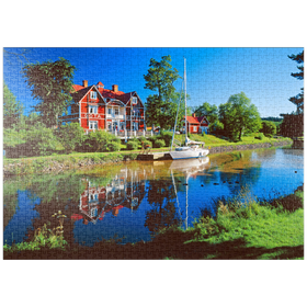 Darstellung des Puzzle Motivs Göta Hotel am Göta Kanal, Borensberg, Östergötland, Schweden - Puzzleteile: 1000