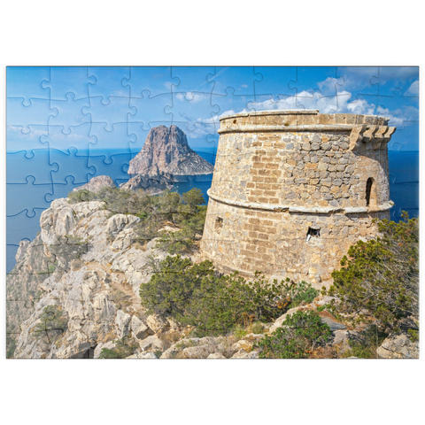 puzzleplate Torre de Savinar mit Blick zu den Inseln Es Vedranell und Es Vedra - Ibiza, 100 Puzzle