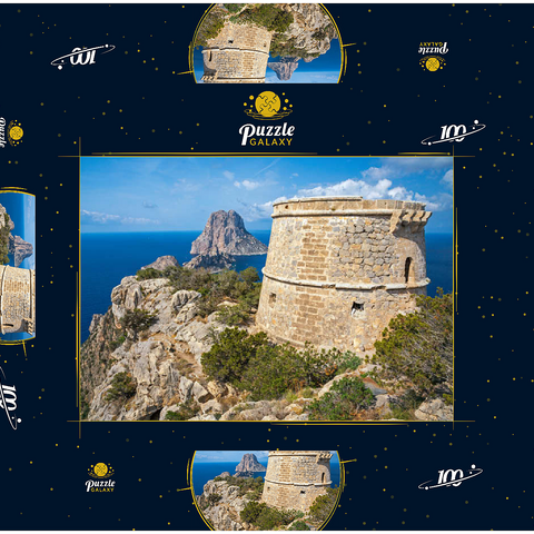 Torre de Savinar mit Blick zu den Inseln Es Vedranell und Es Vedra - Ibiza, 100 Puzzle Schachtel 3D Modell