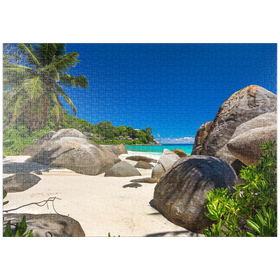 Darstellung des Puzzle-Motivs Granitfelsen am Carana Beach, Seychellen – Puzzleteile: 1000