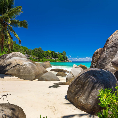 Granitfelsen am Carana Beach in der Carana Bay, Nordspitze der Insel Mahe, Seychellen 100 Puzzle 3D Modell