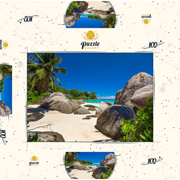 Granitfelsen am Carana Beach in der Carana Bay, Nordspitze der Insel Mahe, Seychellen 100 Puzzle Schachtel 3D Modell
