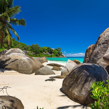Granitfelsen am Carana Beach in der Carana Bay, Nordspitze der Insel Mahe, Seychellen 500 Puzzle 3D Modell