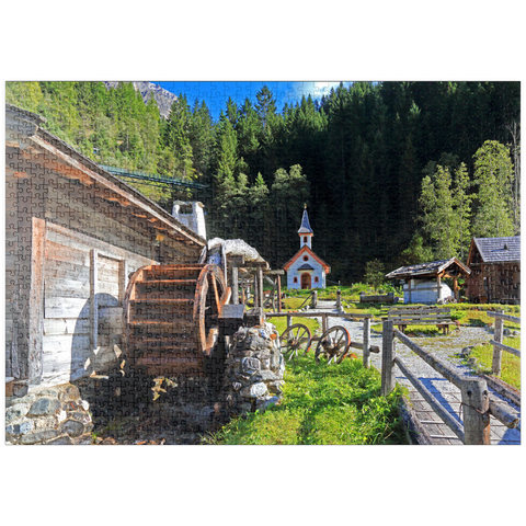 puzzleplate Wassermühle und Kapelle im Mühlendorf bei Gschnitz im Gschnitztal 1000 Puzzle