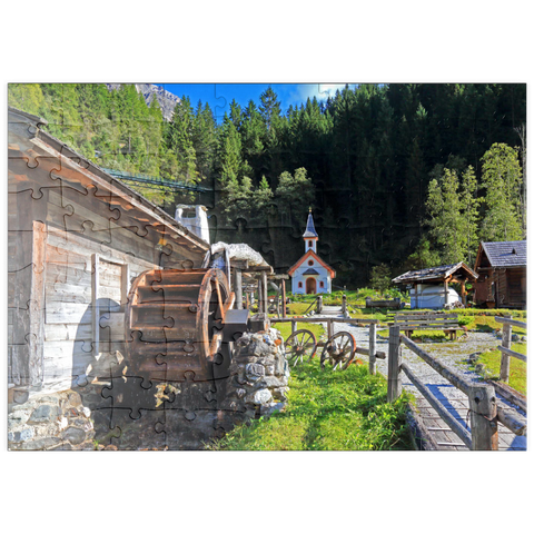 puzzleplate Wassermühle und Kapelle im Mühlendorf bei Gschnitz im Gschnitztal 100 Puzzle