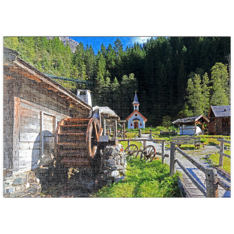puzzleplate Wassermühle und Kapelle im Mühlendorf bei Gschnitz im Gschnitztal 500 Puzzle