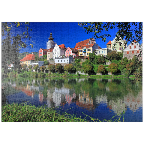 puzzleplate Blick über die Mur nach Frohnleiten, Steiermark, Österreich 1000 Puzzle