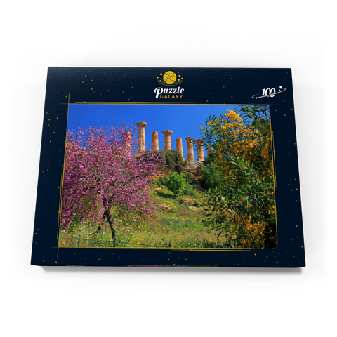 Blühende Bäume mit dem Heraklestempel im Tal der Tempel - Italien 100 Puzzle Schachtel Ansicht3