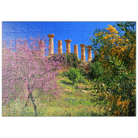 Darstellung des Puzzle Motivs Blühende Bäume mit dem Heraklestempel im Tal der Tempel, Italien - Puzzleteile: 100