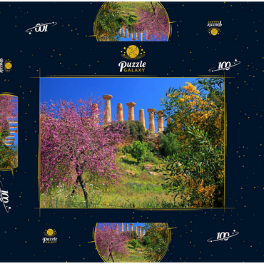Blühende Bäume mit dem Heraklestempel im Tal der Tempel - Italien 100 Puzzle Schachtel 3D Modell