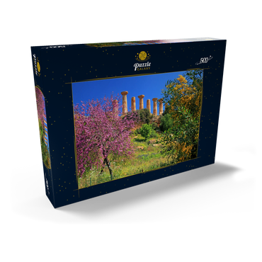 Blühende Bäume mit dem Heraklestempel im Tal der Tempel - Italien 500 Puzzle Schachtel Ansicht2