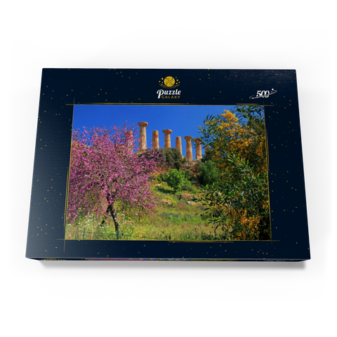 Blühende Bäume mit dem Heraklestempel im Tal der Tempel - Italien 500 Puzzle Schachtel Ansicht3