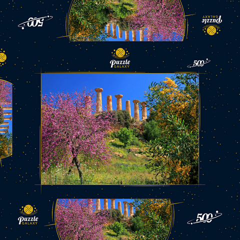 Blühende Bäume mit dem Heraklestempel im Tal der Tempel - Italien 500 Puzzle Schachtel 3D Modell