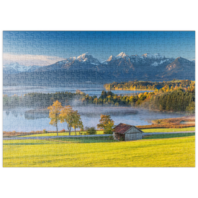 Darstellung des Puzzle-Motivs Blick über den Forggensee bei Füssen – Puzzleteile: 500