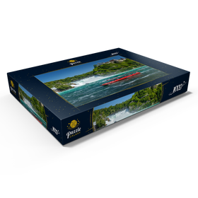 Alternative Darstellung des Puzzle-Motivs Rundfahrtschiffe am Rheinfall mit Blick zum Schloss Laufen – Puzzleteile: 1000