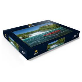 Darstellung des Puzzle Motivs Rundfahrtschiffe am Rheinfall mit Blick zum Schloss Laufen - Puzzleteile: 100