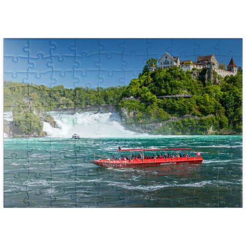 puzzleplate Rundfahrtschiffe auf dem Rhein mit Blick zum Rheinfall zum Schloss Laufen 100 Puzzle