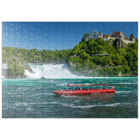 Darstellung des Puzzle-Motivs Rundfahrtschiffe am Rheinfall mit Blick zum Schloss Laufen – Puzzleteile: 200