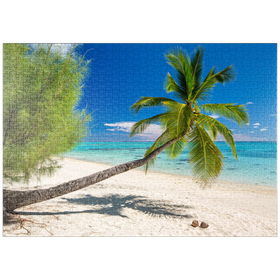 Darstellung des Puzzle-Motivs Palmenstrand auf der Insel Aitutaki, Cook Islands, Südsee – Puzzleteile: 1000