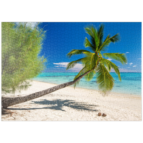 puzzleplate Palmenstrand auf der Insel Aitutaki, Cook Islands, Südsee 1000 Puzzle
