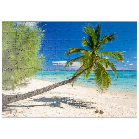 puzzleplate Palmenstrand auf der Insel Aitutaki, Cook Islands, Südsee 100 Puzzle