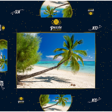 Palmenstrand auf der Insel Aitutaki, Cook Islands, Südsee 100 Puzzle Schachtel 3D Modell