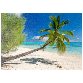 Darstellung des Puzzle Motivs Palmenstrand auf der Insel Aitutaki, Cook Islands, Südsee - Puzzleteile: 500