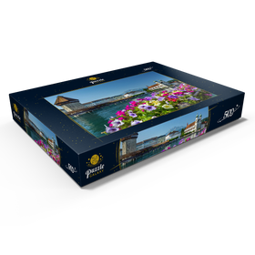 Darstellung des Puzzle Motivs Kapellbrücke über die Reuss mit Wasserturm, Luzern, Schweiz - Puzzleteile: 500