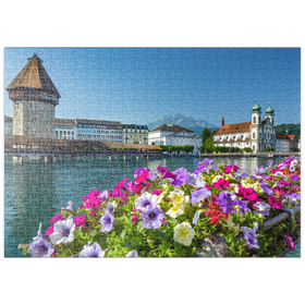 Darstellung des Puzzle Motivs Kapellbrücke über die Reuss mit Wasserturm, Luzern, Schweiz - Puzzleteile: 500