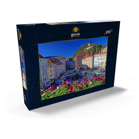 Hauptplatz mit Blick zum Schlossberg und dem Uhrturm - Österreich 1000 Puzzle Schachtel Ansicht2