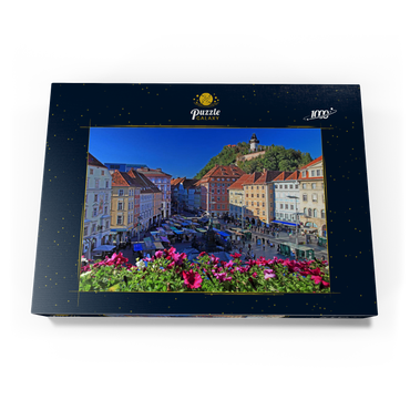 Hauptplatz mit Blick zum Schlossberg und dem Uhrturm - Österreich 1000 Puzzle Schachtel Ansicht3