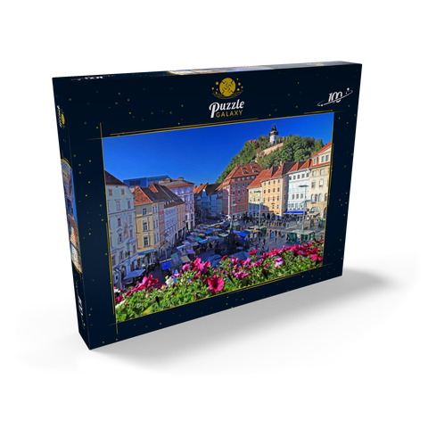 Hauptplatz mit Blick zum Schlossberg und dem Uhrturm - Österreich 100 Puzzle Schachtel Ansicht2