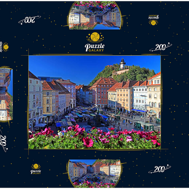 Hauptplatz mit Blick zum Schlossberg und dem Uhrturm - Österreich 200 Puzzle Schachtel 3D Modell