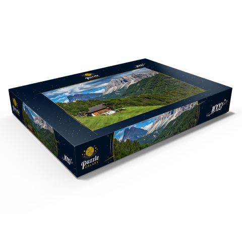 Bauernhaus bei Afers gegen Peitlerkofel (2675m), Aferer Geisler, Brixen, Dolomiten, Trentino-Südtirol 1000 Puzzle Schachtel Ansicht1