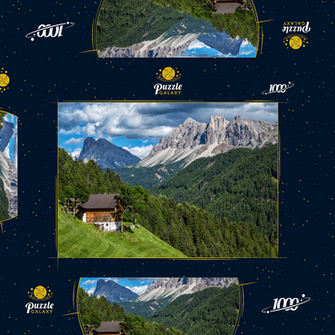 Bauernhaus bei Afers gegen Peitlerkofel (2675m), Aferer Geisler, Brixen, Dolomiten, Trentino-Südtirol 1000 Puzzle Schachtel 3D Modell